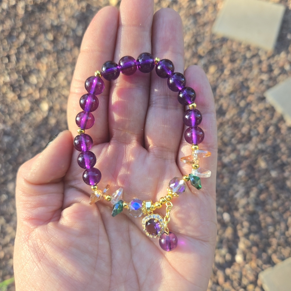 Purple Beaded Bracelet with Gold Accents